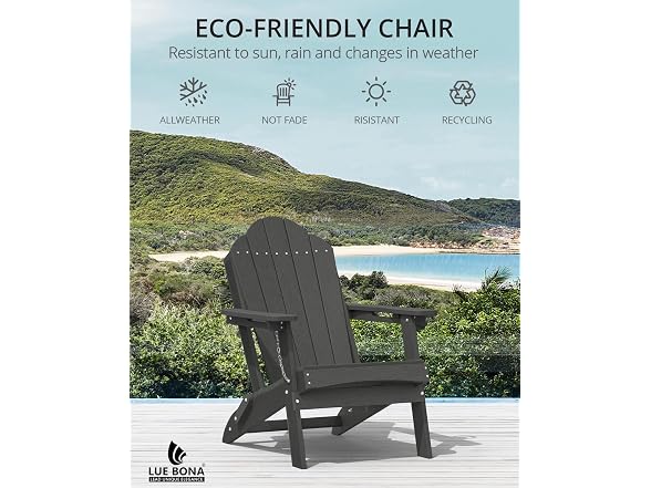 LUE BONA Set of 2 Black Adirondack Chairs
