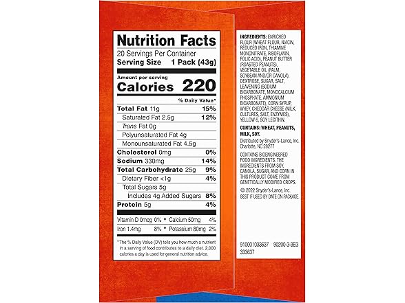 20PK Lance Sandwich Crackers, ToastChee Peanut Butter