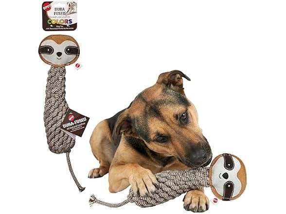 SPOT Dura-Fused Colors Leather Bottle Cruncher Sloth Dog Toy