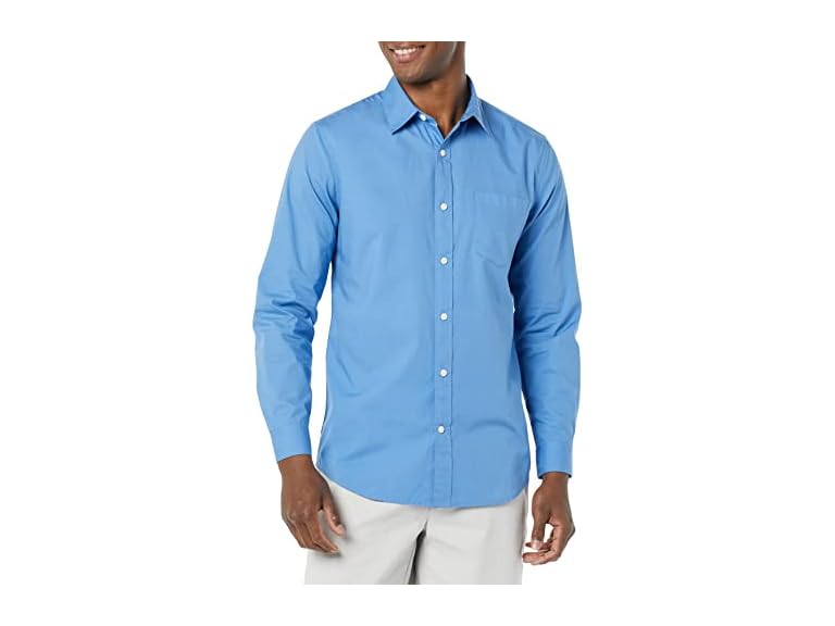 Amazon Essentials Men's Long-Sleeve Slim-Fit Stretch Poplin Shirt, Light Blue, X-Small