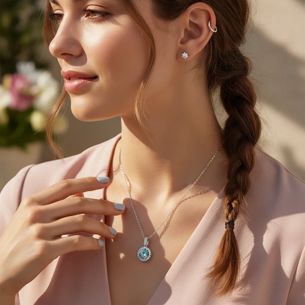 1 CTTW Turquoise Moissanite Necklace - Gallery 5