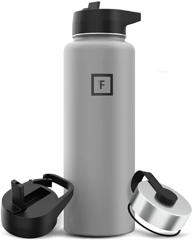 IRON °FLASK Stainless Steel Water Bottle Hydration Flask 40 oz Graphite with 3 Lids