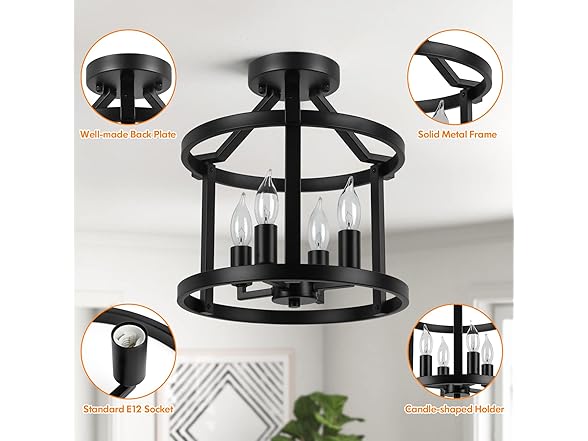 GoBright 4-Light Semi Flush Mount Ceiling Light