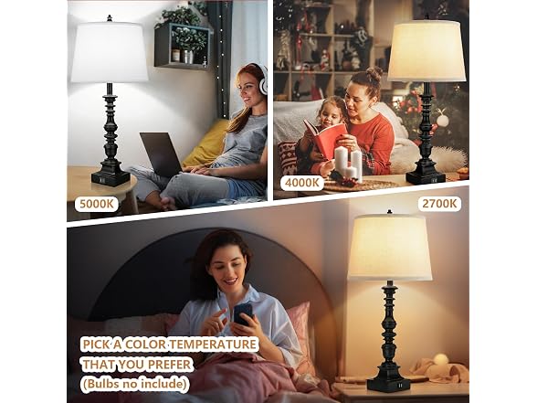 GoBright  Set of 2 Farmhouse Table Lamps, Black 27.5''