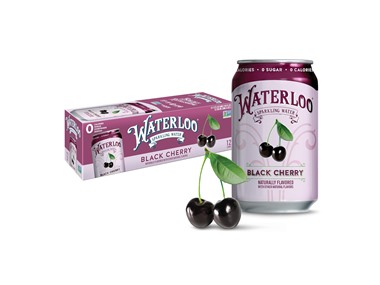$5.99 12PK Waterloo Sparkling Water, Black Cherry dealfomo
