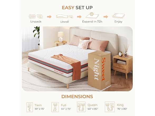 Sweetnight 12" King Foam Mattress, Flippable