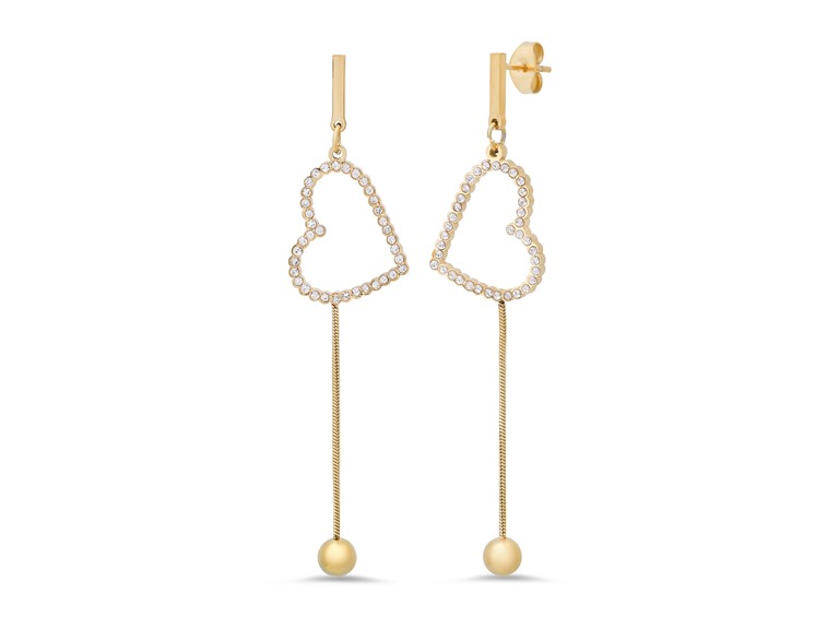 18K Gold CZ Heart Drop Earrings