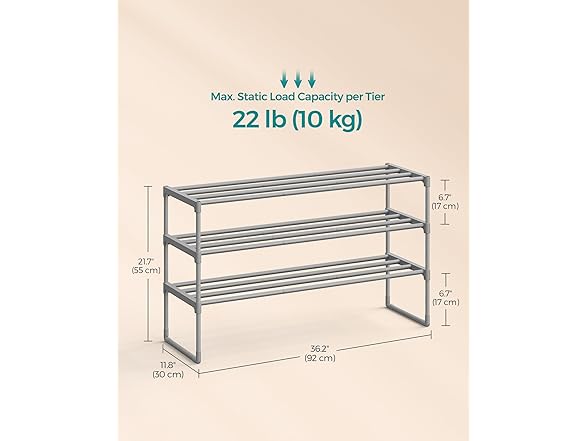 SONGMICS Shoe Rack 3-Tier 11.8 x 36.2 x 21.7 Inch