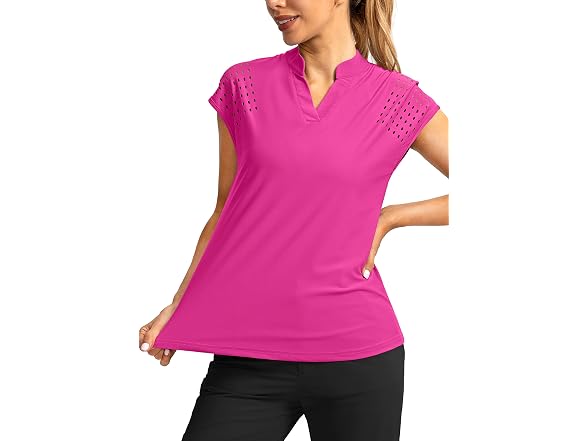 Soothfeel Women (XXL) Golf Shirt Cap Sleeve V Tops