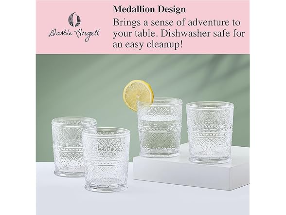 Darbie Angell Wanderlust Set of 4 Double Old Fashioned Glasses, Everyday Drinkware, 9.5 ounce
