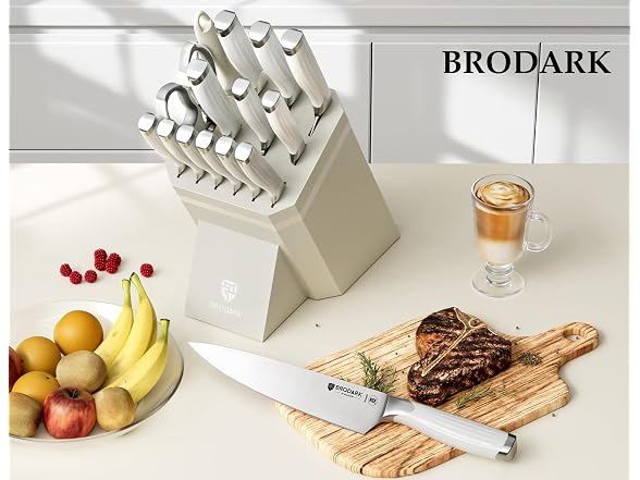 BRODARK 15PCS White Kitchen Knife Set
