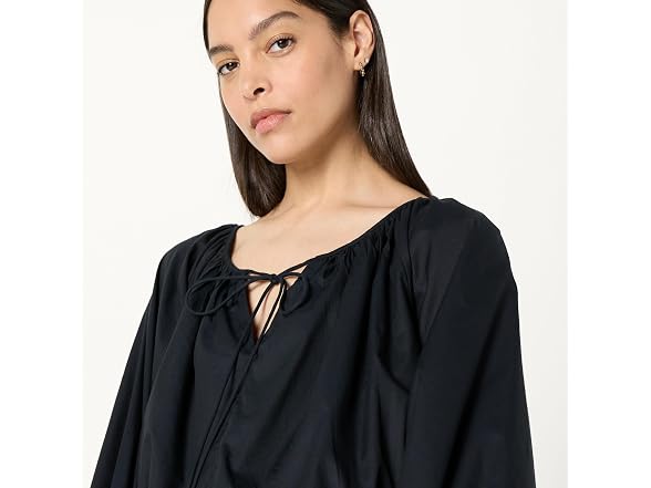 The Drop Women Shirred Neck Cotton Bubble Hem Top