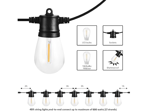 SUNTHIN 48FT Outdoor String Lights