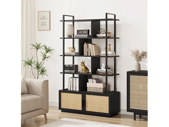 GAOMON 5-Tier Rattan Bookshelf, Black