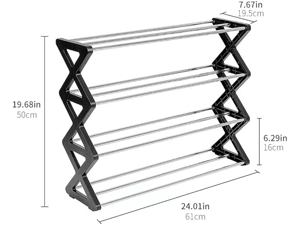 Fancial Small Shoe Rack (4-Tier, Black)