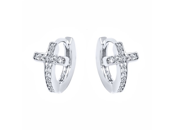 White Gold Plated Cross Huggie Earring