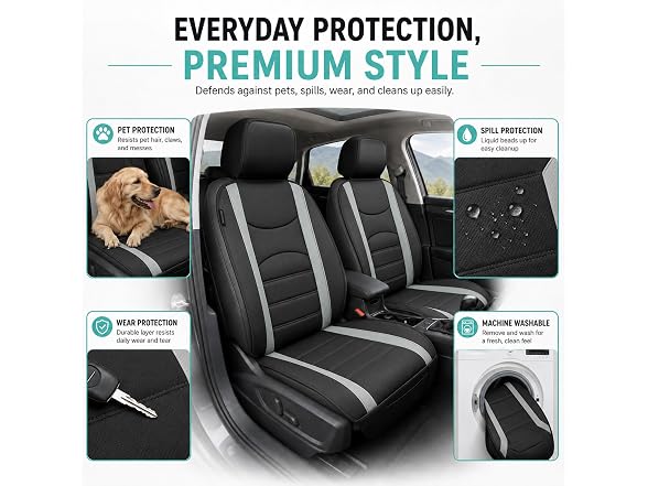 FH Group Car Seat Covers Front Set Gray