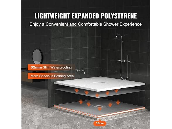Shower Curb Kit, 72"x72" Shower Pan Kit with