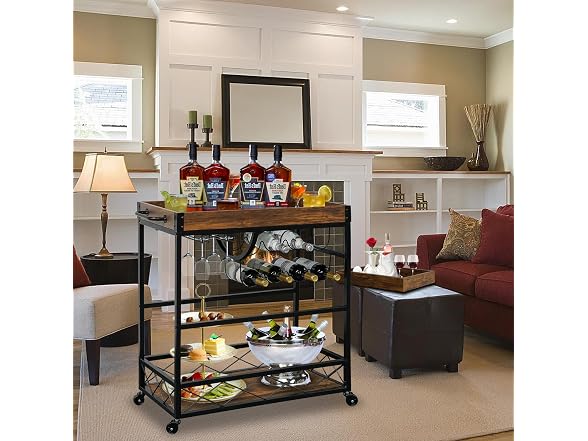 Bar Cart for Home, 3-Tier Rolling