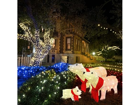 Top Treasures 3PC Lighted Polar Bear Family White