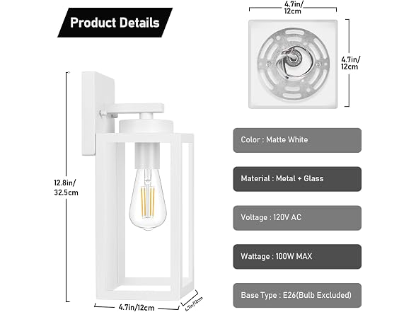 BesLowe White Exterior Wall Lanterns 2 Pack