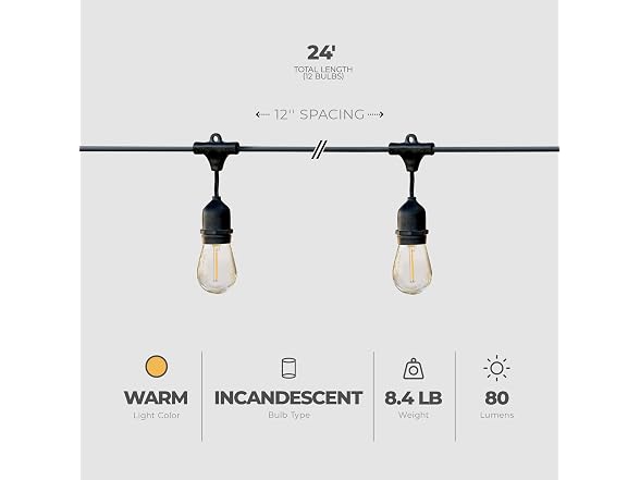 Globe 24' S14 Dublin LED Vintage String 12 Bulb Set