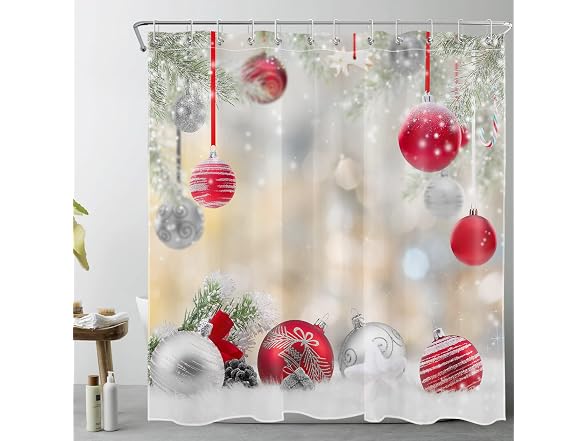 LB Christmas Shower Curtains for Bathroom Christmas Ball