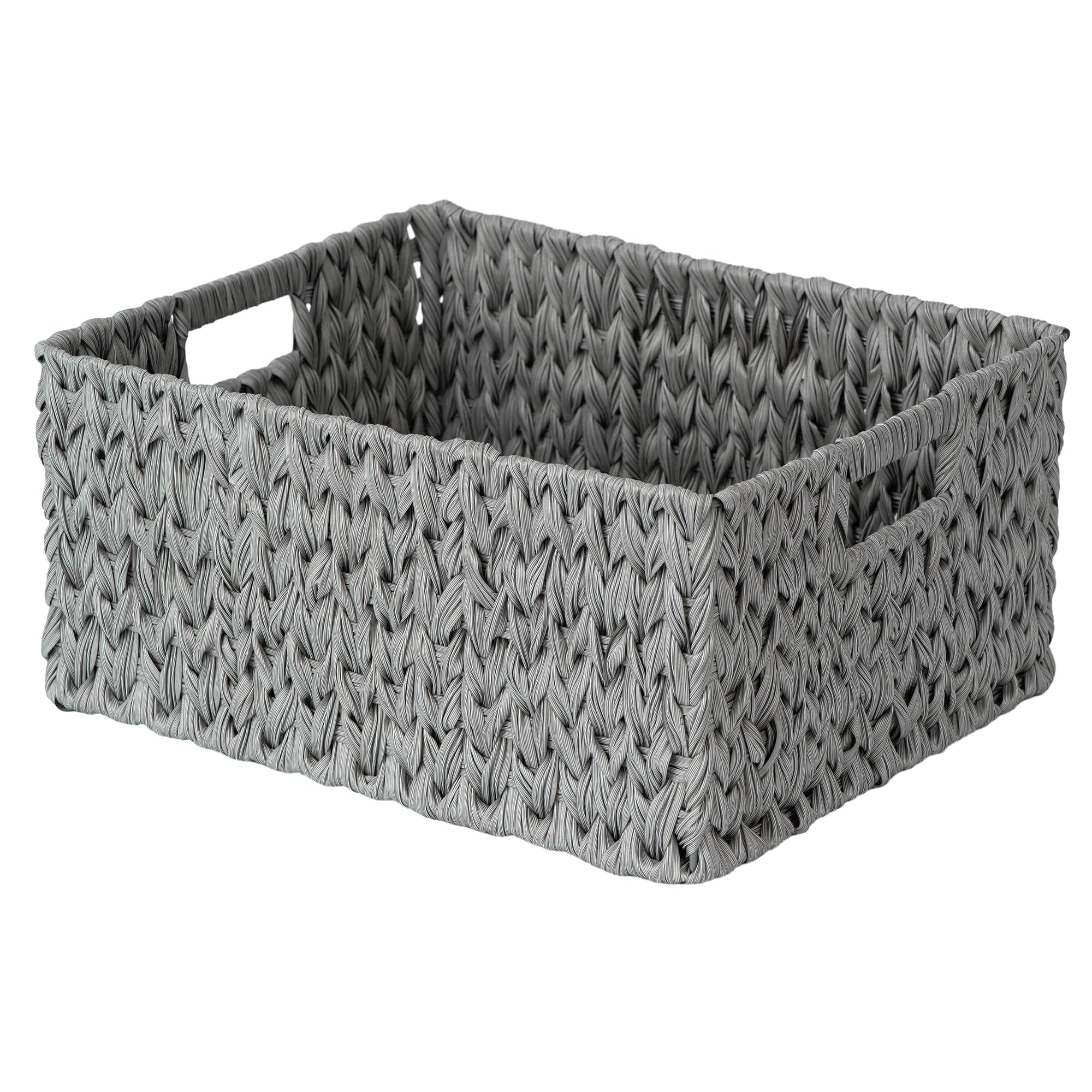 JS HOME Large Plastic Storage Basket with Handles,Grey - Gallery 3
