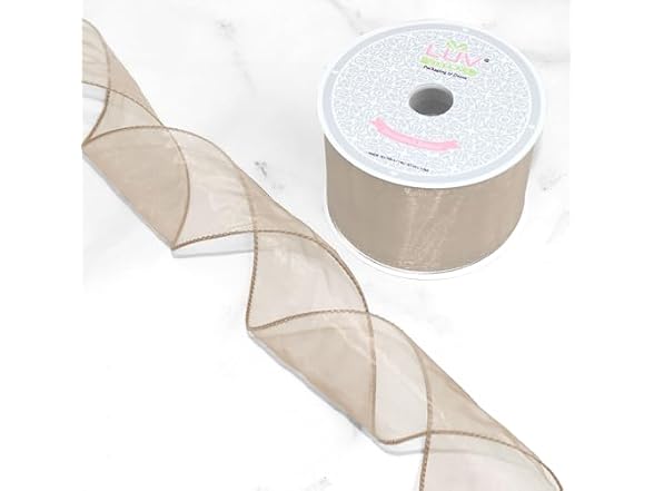 Creative Ideas Wired 2.5" inch Organza Ribbon, Toffee