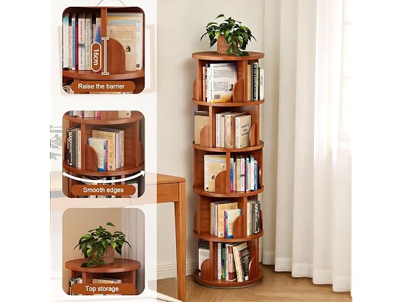 Rotating Bookshelf, 5-Tier 360 Wood