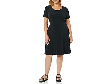 $5.99, Was $19.90, 69% Off! Amazon Essentials Women Gathered Short Sleeve Crew Neck Shift Dress dealfomo
