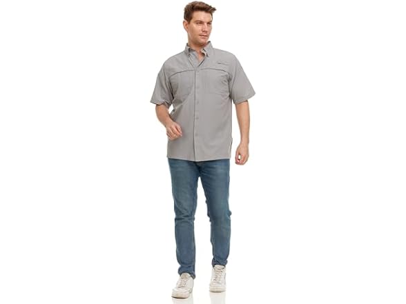 Swiss Alps Mens SS Button Down Sun Protection Fishing Shirt (M)