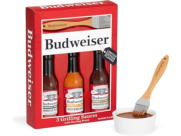 Budweiser Grilling Set: 3 BBQ Sauces w/Basting Brush