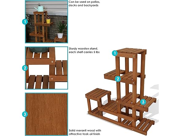 Sunnydaze 36" Wood Multi-Tiered Plant Stand