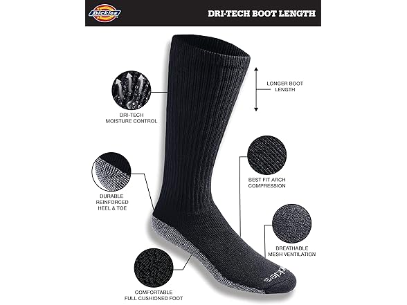 Dickies Mens Dri-Tech Boot Socks