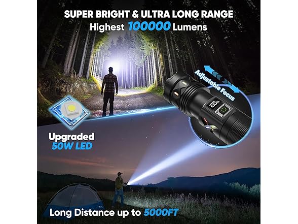 Super Bright 50W LED Flashlight | 100K Lumens