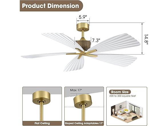 Parrot Uncle F6048WH 56" Ceiling Fan Without Light