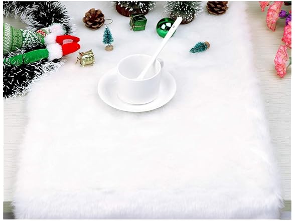 OurWarm Luxury Christmas Table Runner Snowy White Faux Fur