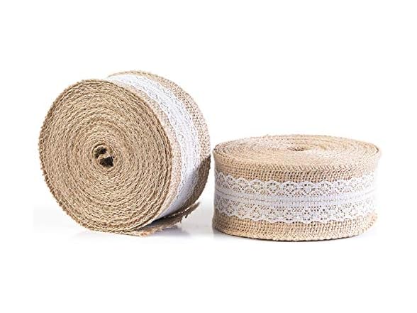 HUJI Natural Jute Burlap with Lace Ribbon