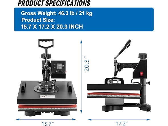 TOPDEEP 5-in-1 Heat Press Machine 15x15"