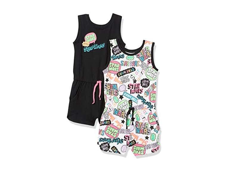 Amazon Essentials Disney | Marvel | Star Wars | Frozen | Princess Girls' Knit Sleeveless Rompers, Pack of 2, Star Wars, Small