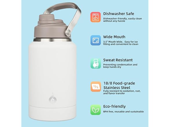 BJPKPK 64oz Insulated Water Bottles Milky White