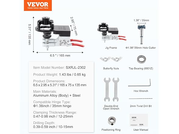 35 mm Concealed Door Hinge Jig, Aluminum Alloy