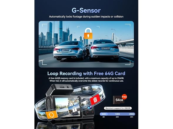 Winail Dash Cam Front Rear 4K 3-Channel