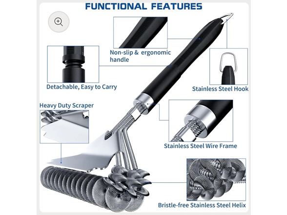 17" Stainless Steel Grill Brush and Scraper Bristle Free - Gallery 4
