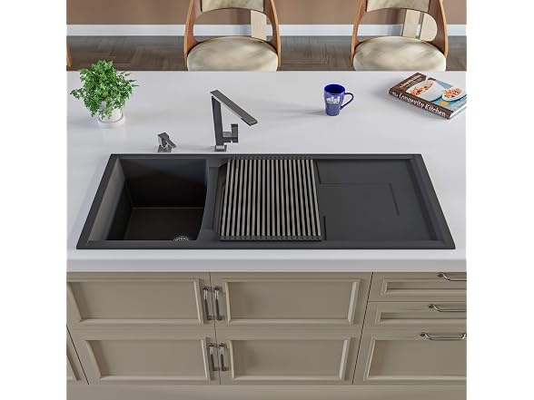 ALFI brand AB4620DI-BLA Black 46" Double Bowl Gran