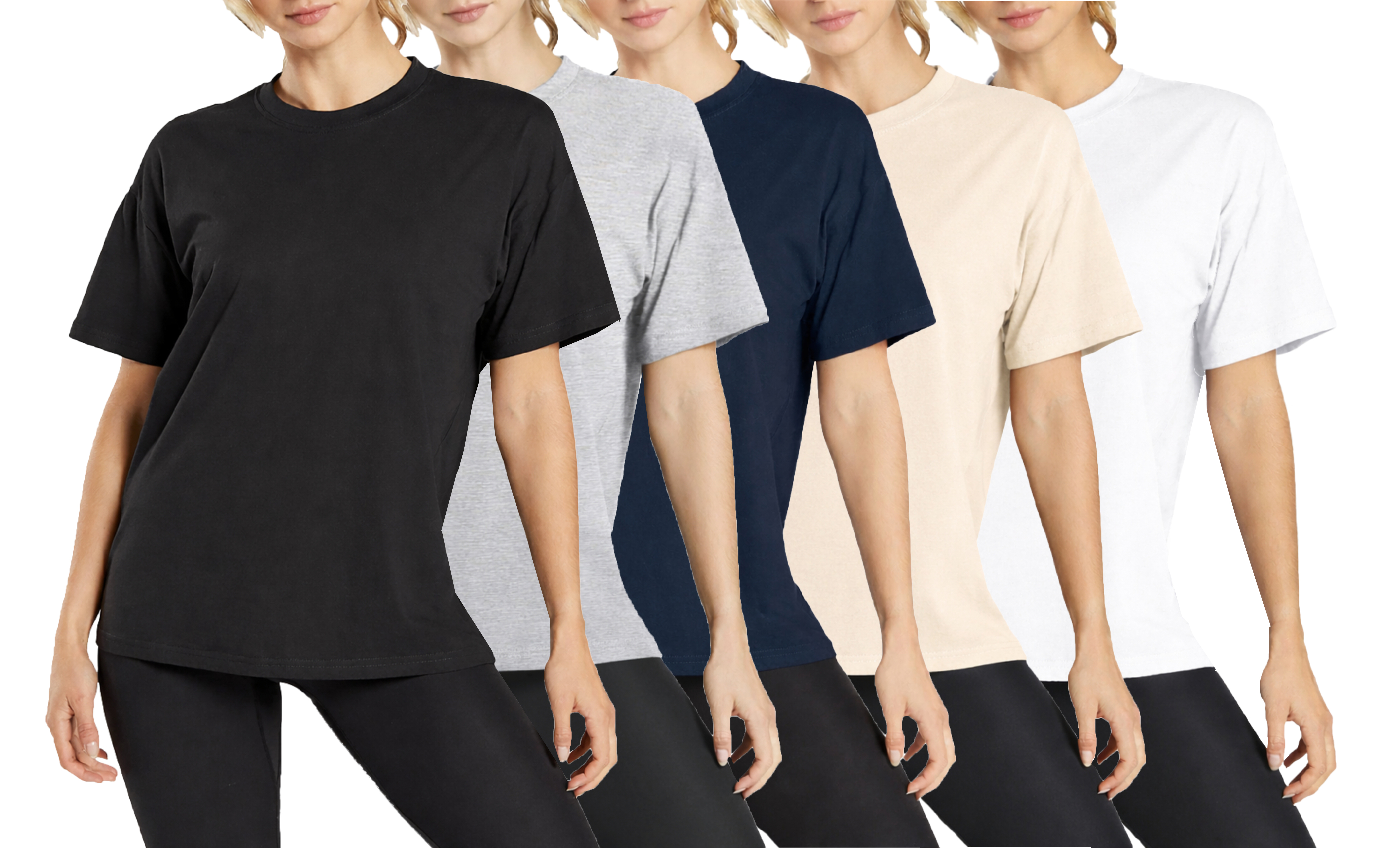 5Pk Womens Loose Fit S/S Crew Neck Tee - Gallery 12