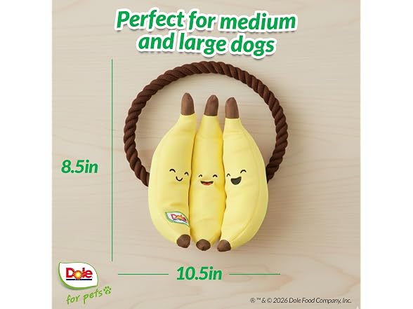 Dole for Pets Dog Rope Toy with Squeakers, Banana