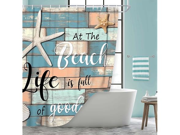 JAWO Beach Theme Stall Shower Curtain, Rustic