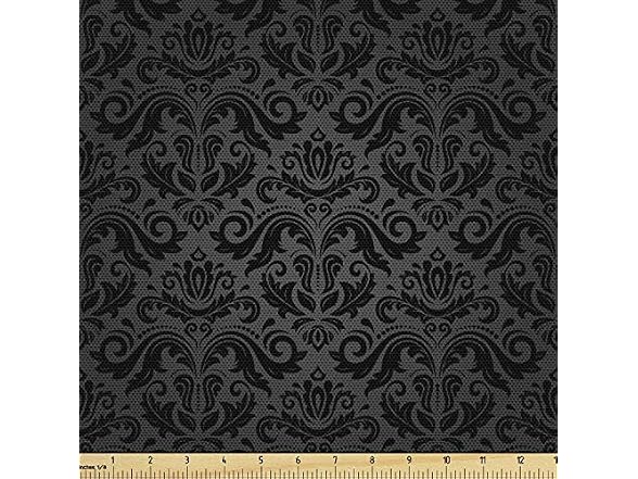 Ambesonne Dark Grey Fabric by The Yard, Black Damask